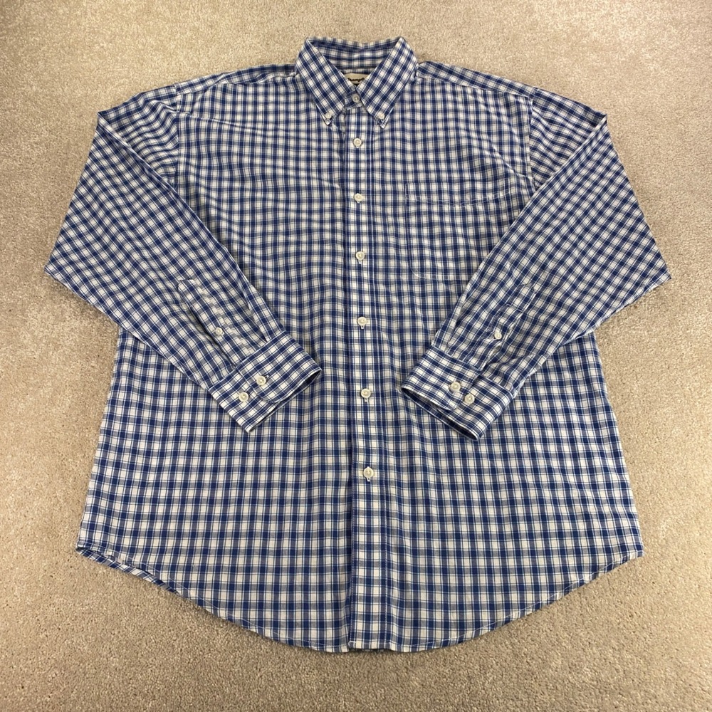 Wrangler Riata Shirt Mens Large Blue White Plaid Button Down Long Sleeve Cotton